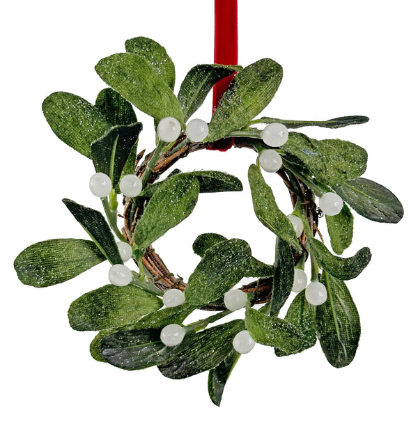 Velvet mistletoe ring green red ribbon 15cm