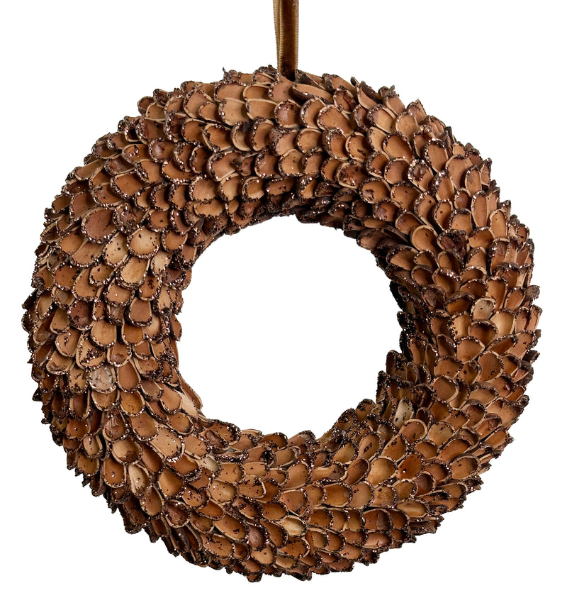 Nut shell wreath copper glitter edges 19cm