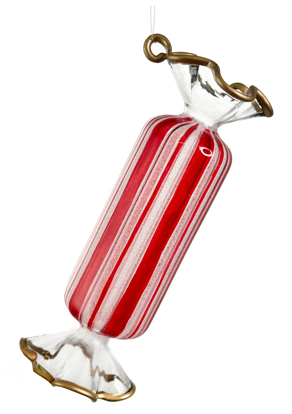 Glass candy white-red-gold 12cm