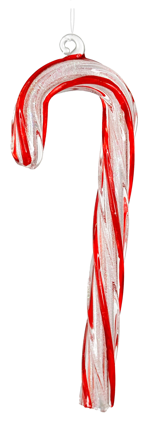 Glass candy stick clear-red frosted inside 14cm