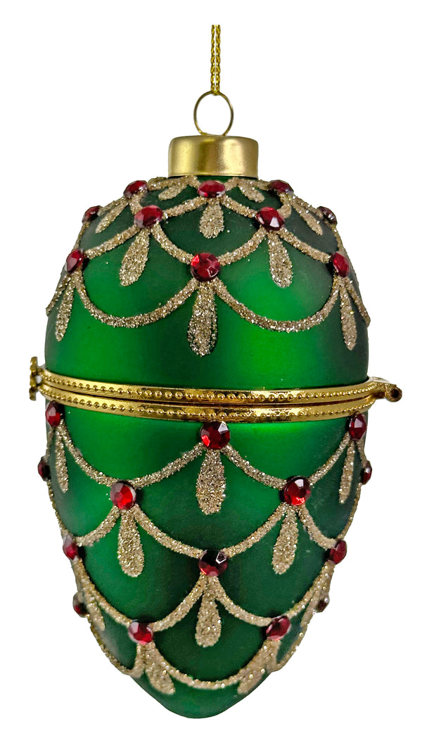 Glass opening egg green with deco 10cm