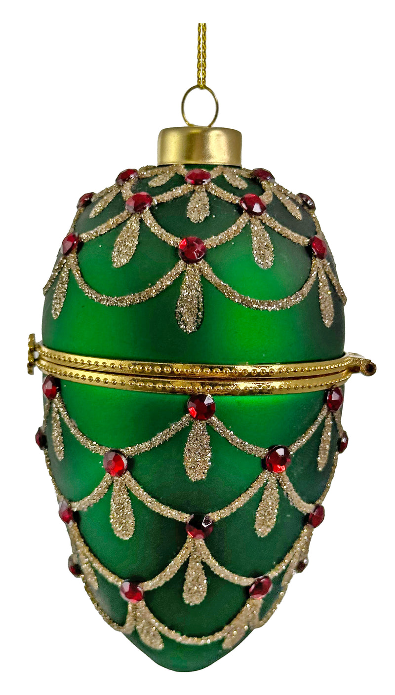 Glass opening egg green with deco 10cm