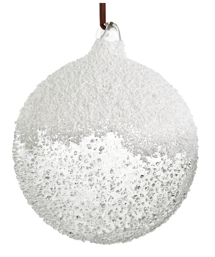 Glass ball clear iced snow on the top leather hanger 10cm