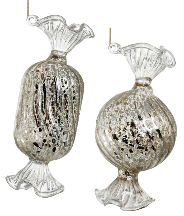 Glass candy lined antique silver mixed 2 12-14cm