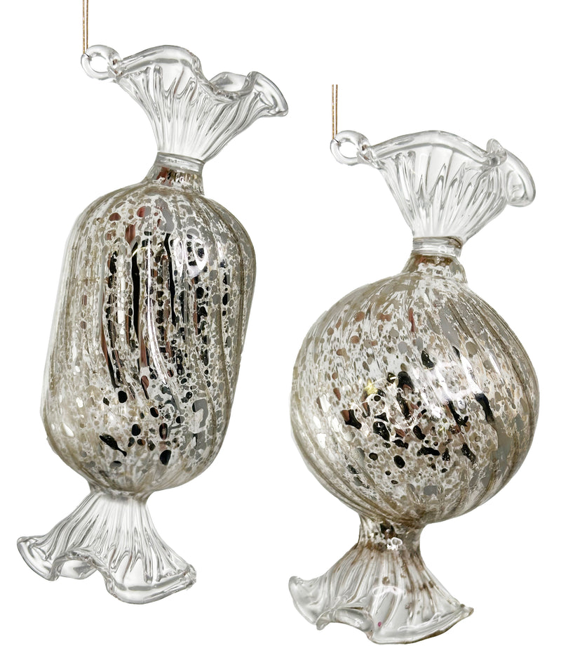 Glass candy lined antique silver mixed 2 12-14cm