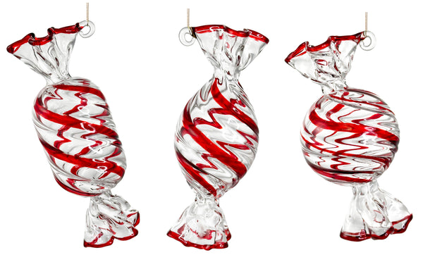 Glass candy twisted clear and red mix3 11-14cm