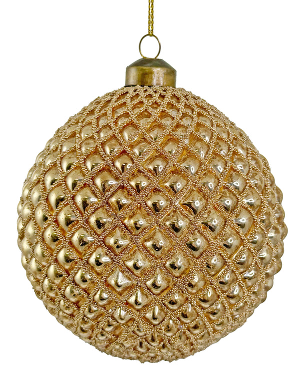 Glass cone ball shiny gold w/gold beads 12cm