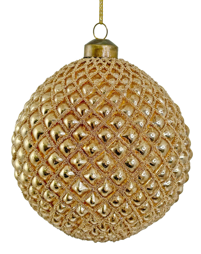 Glass cone ball shiny gold w/gold beads 12cm