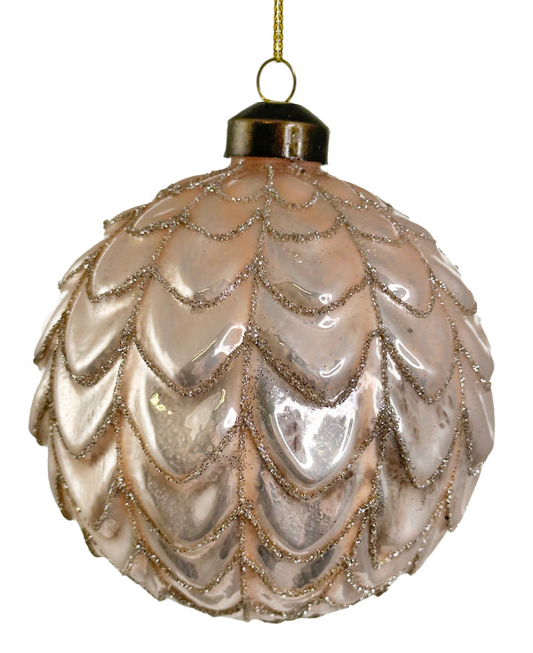 Glass ball shiny pink w/champagne glitter 10cm