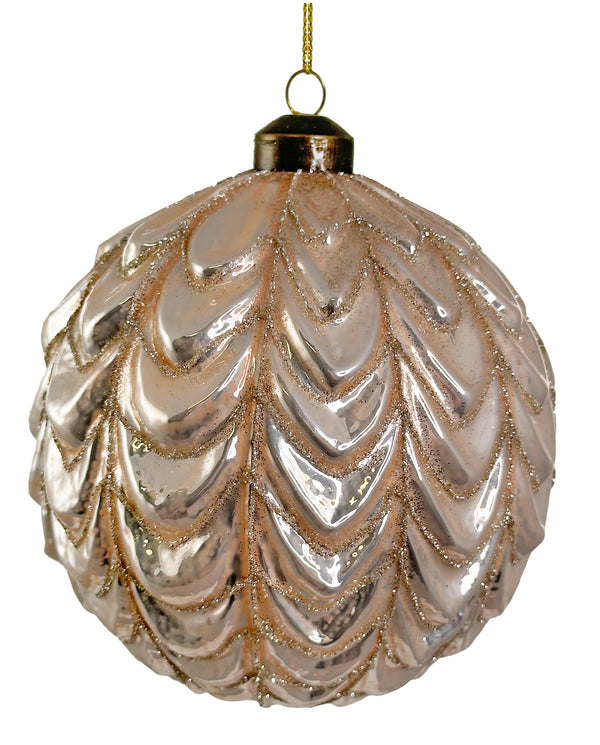 Glass ball shiny pink w/champagne glitter 12cm