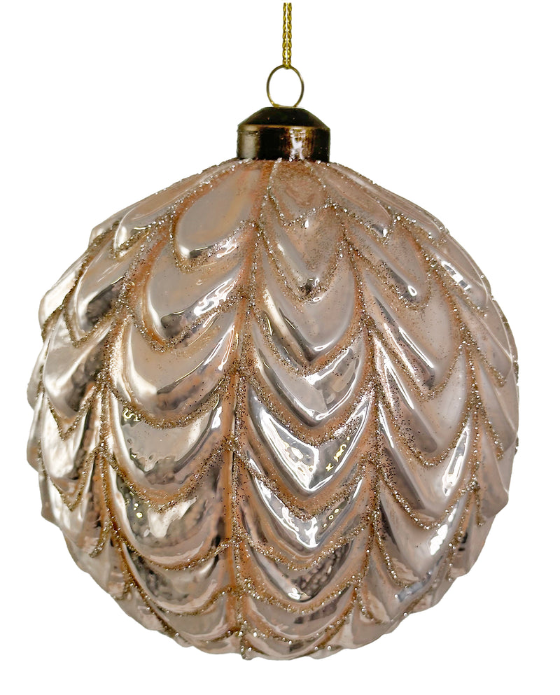 Glass ball shiny pink w/champagne glitter 12cm
