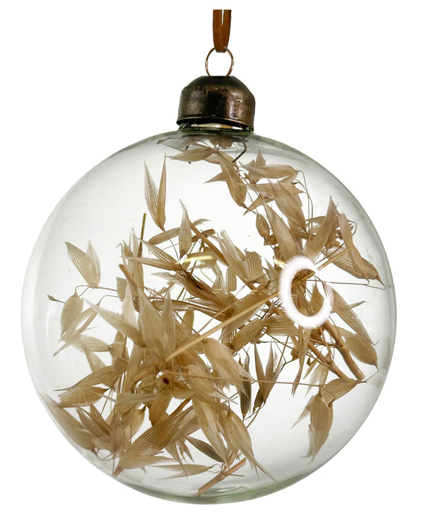 Glass ball clear bleached grass inside 10cm