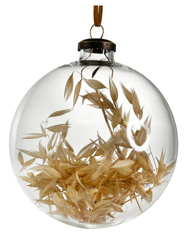 Glass ball clear bleached grass inside 12cm