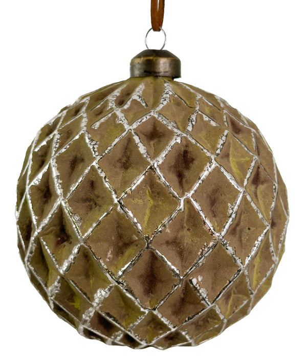 Glass net ball silver green patina 12cm