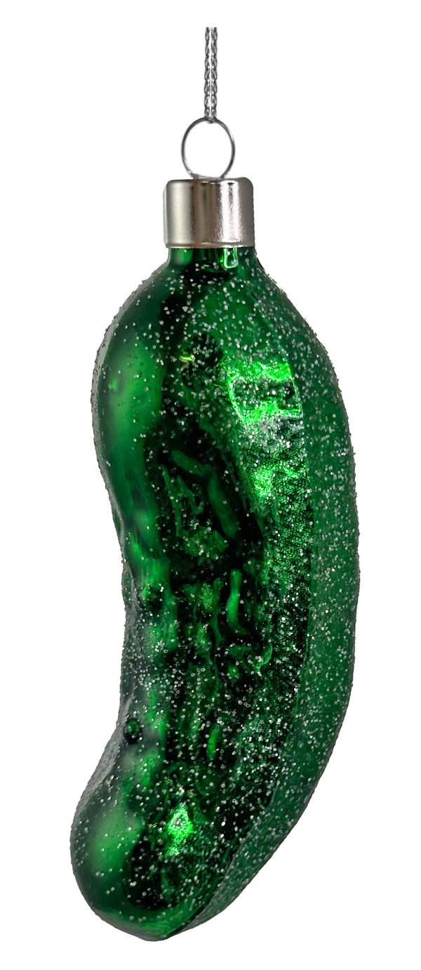 Glass gherkin sugared shiny dk green 11cm