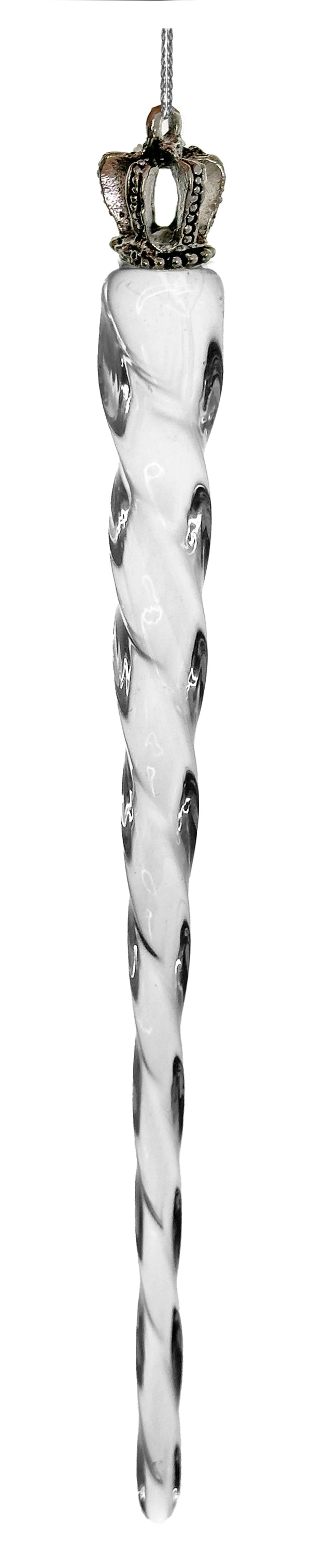 Glass icicle clear w/silver crown 15cm