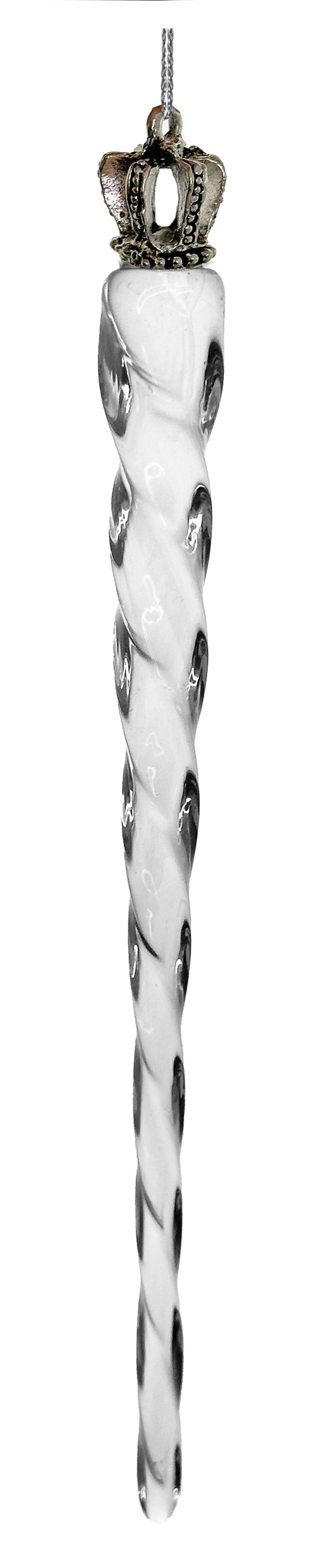 Glass icicle clear w/silver crown 15cm
