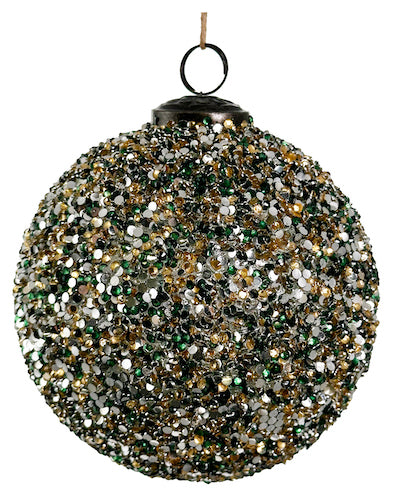 Glass ball beaded green-gold 12cm