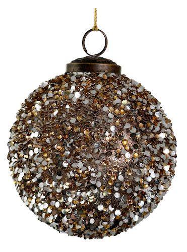 Glass ball copper glitter beaded 10cm