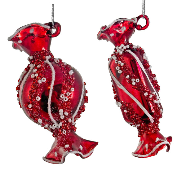 Glass candy red white mix2 10cm