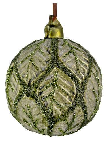 Glass leaves ball green iced 8cm
