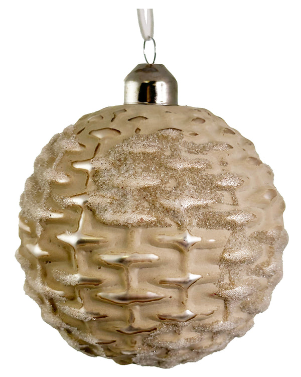 Glass woven ball pearl grey plastered iced 8cm