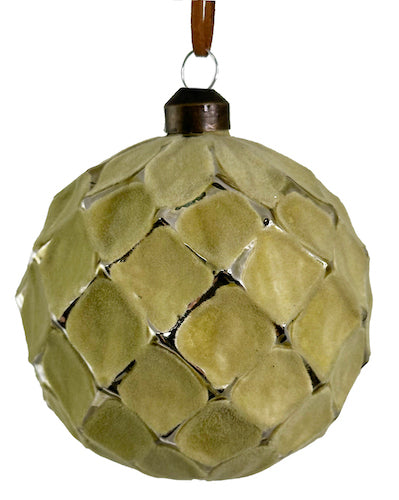 Glass ball rhombus lt green velvet 10cm