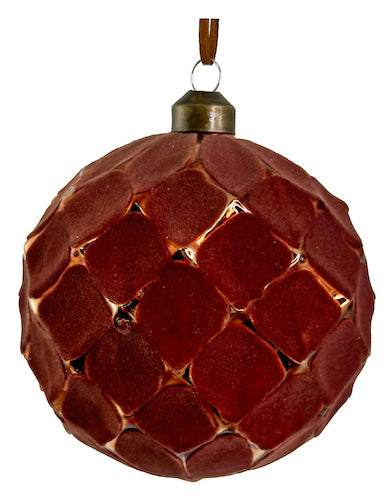 Glass ball rhombus brown velvet 10cm