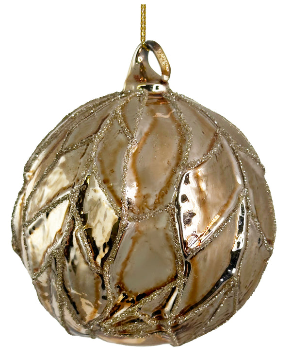 Glass ball leaves shiny gold with glitter 8cm