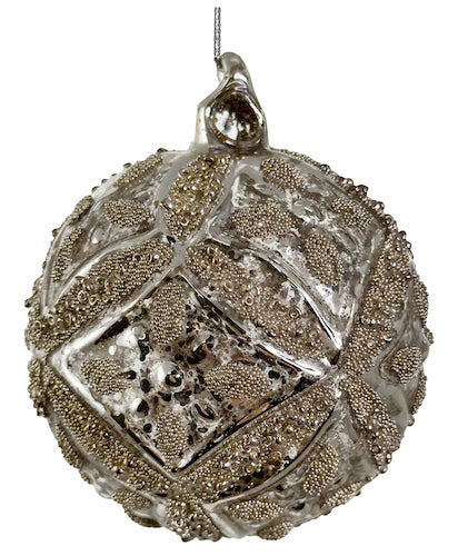 Glass floral ball antique silver glass beaded 8cm