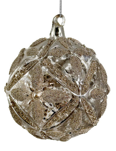 Glass floral ball antique silver glass beaded 10cm