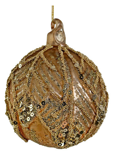 Glass ball leaves mat antique gold beaded 8cm