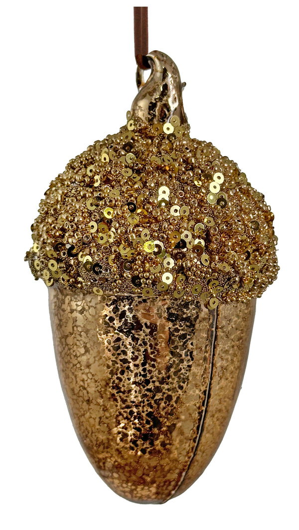 Glass acorn antique gold beaded to 11cm