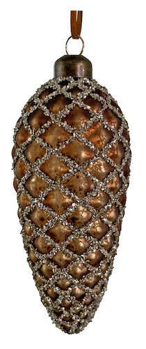 Glass cone brown antique mat silver glass glitter 12,5cm