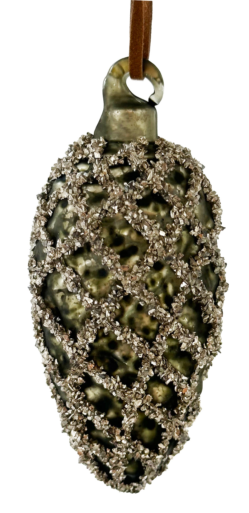 Glass cone green antique mat silver glass glitter 7cm