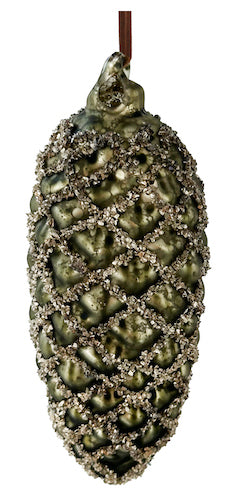 Glass cone green antique mat silver glass glitter 10cm