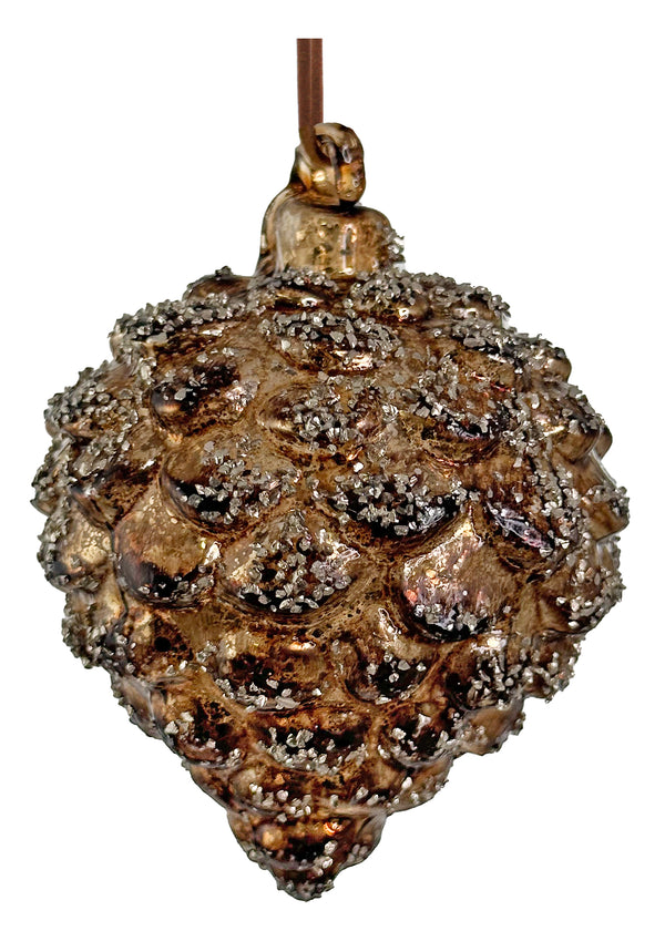 Glass round cone antique brown silver glass glitter 8cm