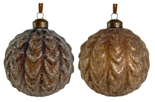 Glass ball leaves brown antique iced mix 2 10cm