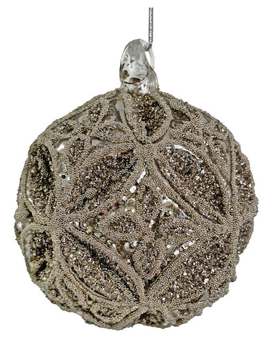 Glass floral ball silver glitter 8cm