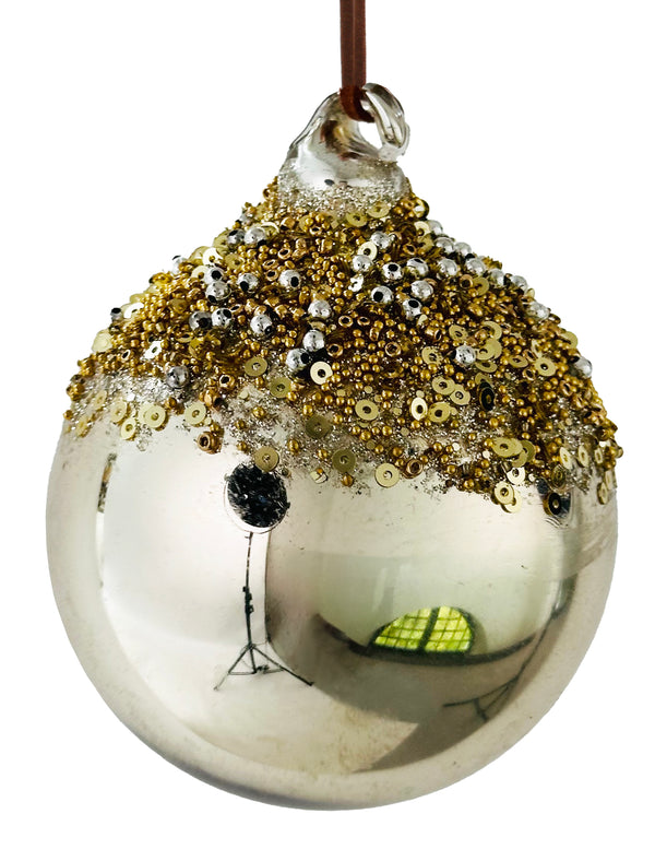 Glass ball shiny gold beaded top 8cm