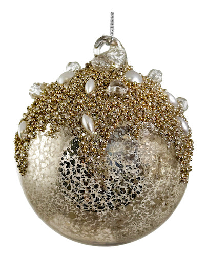 Glass ball antique gold pearl-beads on top 8cm