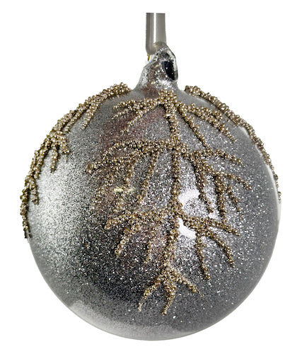 Glass ball silver glitter inside bead branch deco 12cm