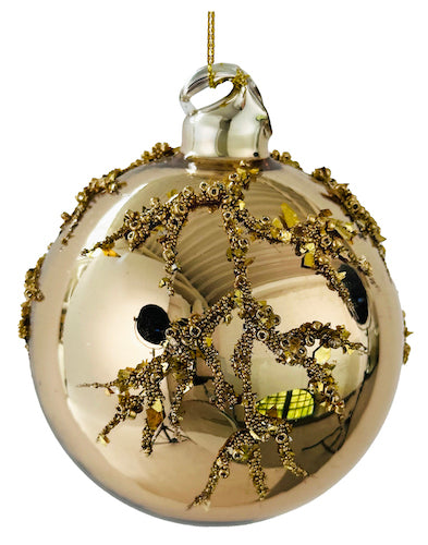 Glass ball shiny gold bead branch deco 8cm