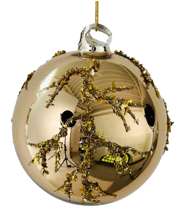 Glass ball shiny gold bead branch deco 10cm