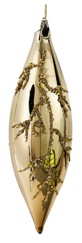 Glass drop shiny gold bead branch deco 17cm