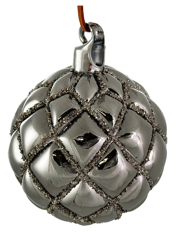 Glass velvet ball smoked silver shiny glass glitter 8cm