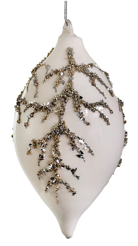 Glass cone white shiny bead branch deco 15cm