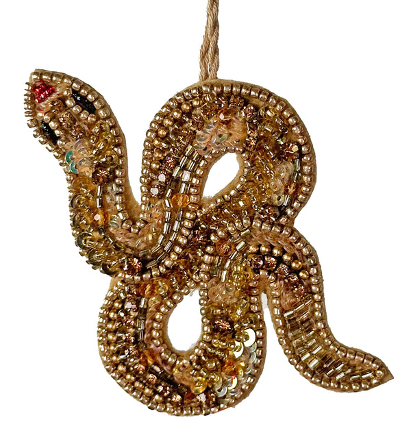 Velvet-bead snake ornament gold 10cm