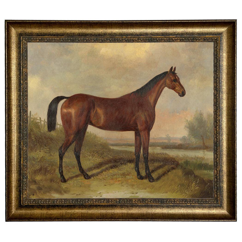 Hunter in a Landscape Framed Oil Painting Print on Canvas