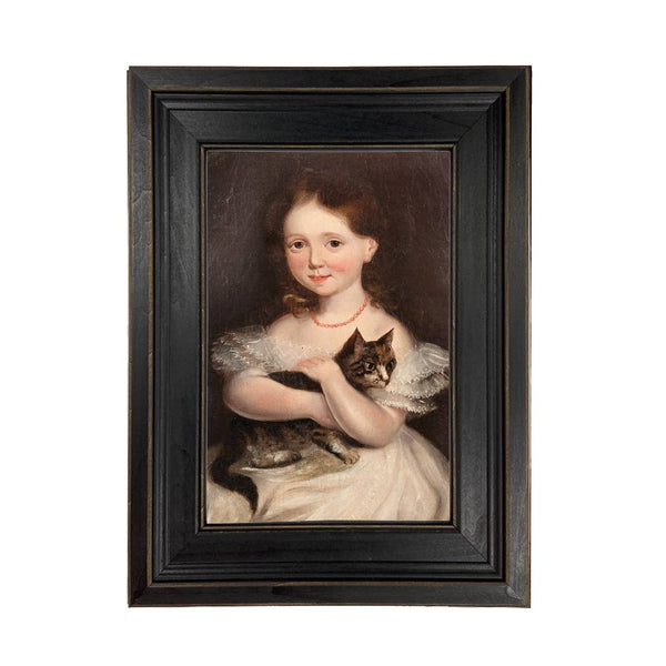 Girl with Cat Framed Oil Painting Print on Canvas
